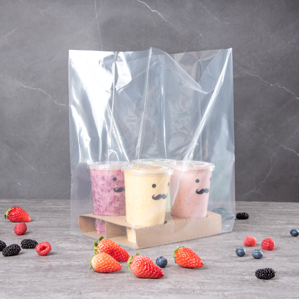 Clear Plastic Take Out Bags for 4-Cup Drink Carriers - 17.75