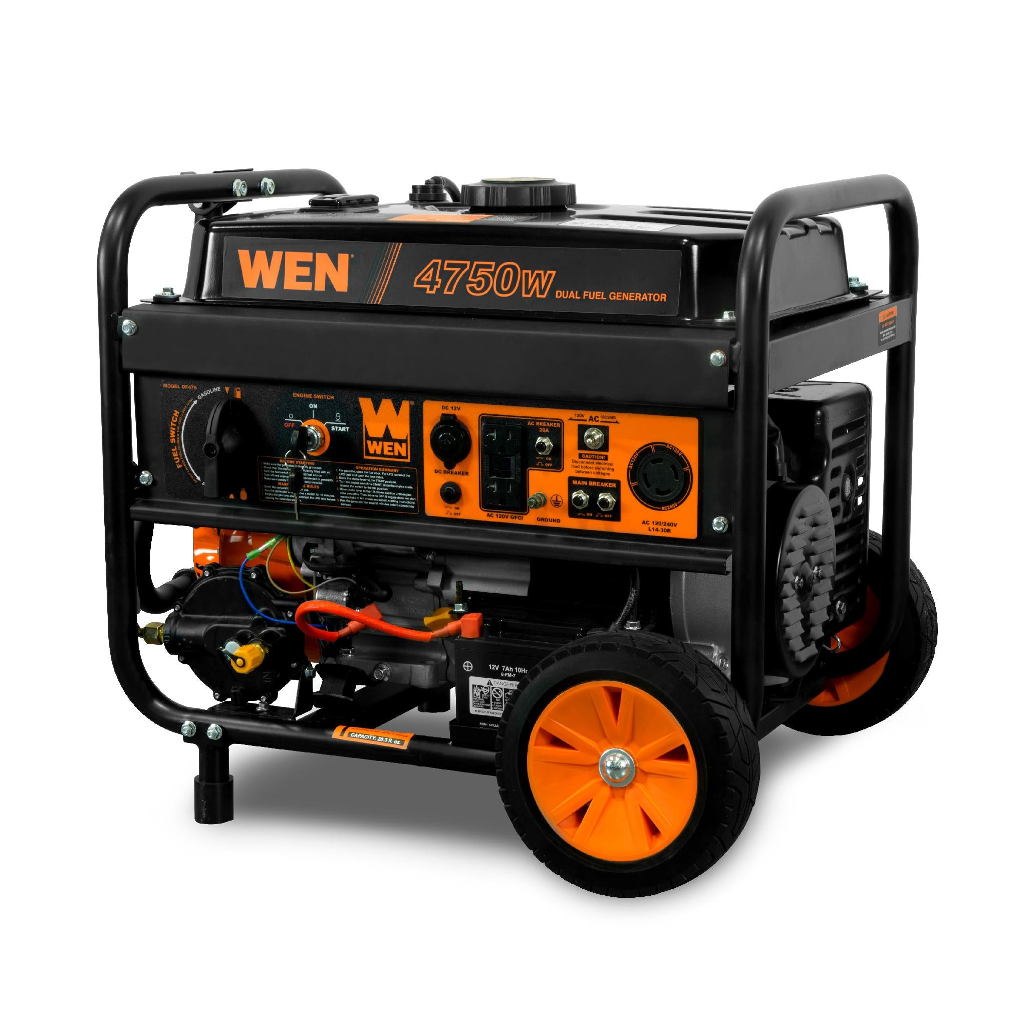 WEN DF475T 4750W Dual Fuel Portable Generator with Wheel Kit & Electric Start - 120V/240V for Camping, Home Backup & Job Sites