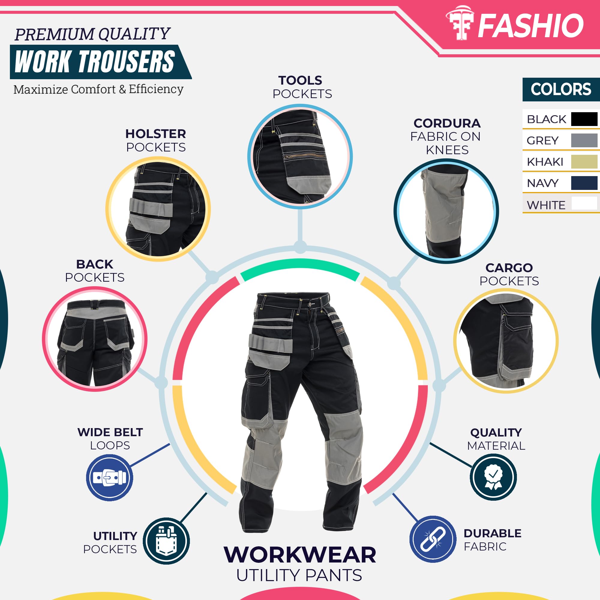 Men's Tactical Cargo Pants - Durable Workwear with Tool Pockets for Construction & Outdoor Use