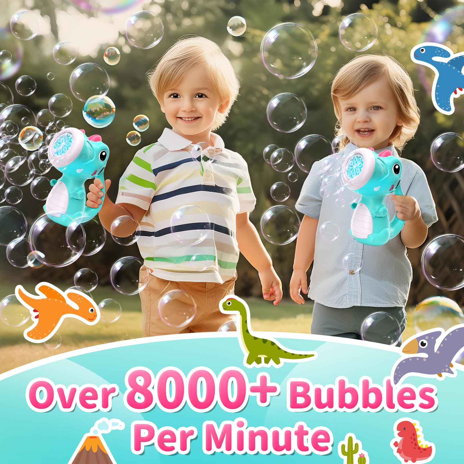 Dinosaur Bubble Machine Toy with Lights & Music - Outdoor Bubble Blower for Kids Ages 2-5 - Fun Toddler Toys for Boys & Girls - Perfect Birthday Gift for 2 3 4 5 Year Olds (Includes Bubble Solution, Blue) | Great for Backyard Play, Birthday Parties & Outdoor Activities