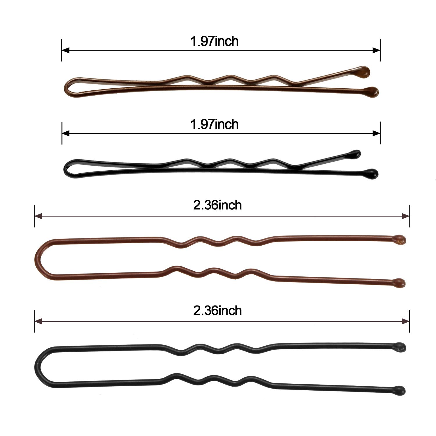 Hicarer 200-Piece U-Shaped Bobby Pins & Hair Clips Set - Black & Brown Metal Hairpins in Multiple Sizes with Clear Storage Box for Women, Girls - Perfect for Updos, Braids, Curly Hair & Everyday Styling