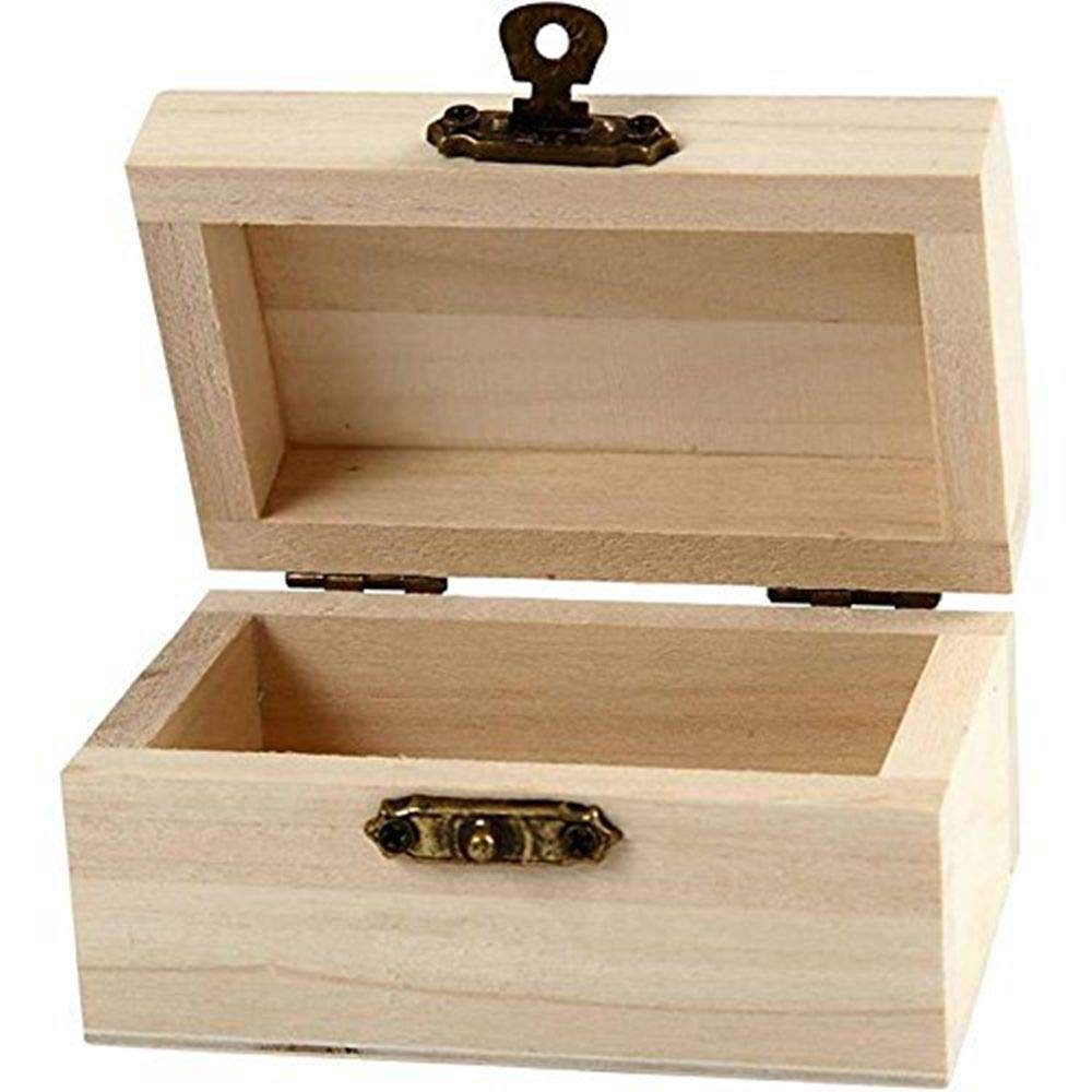 Unfinished Wooden Jewelry Storage Box - DIY Craft Organizer for Earrings, Necklaces & Rings - Rectangle Box with Lid & Lock - Perfect for Home, Travel & Gift Giving