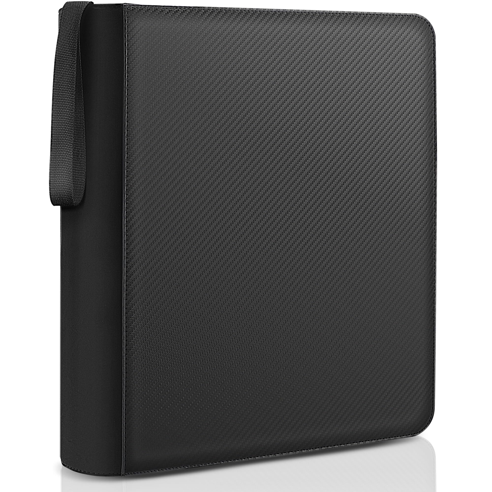 FORZAROCKET Toploader Binder - Holds 288 Trading Cards in Toploaders, Waterproof PU Leather Card Binder with Ringless Double-Sided Pages & Archival Safe Pockets - Premium 9-Pocket Carbon Black Collector Album for Sports Cards, Pokemon, MTG (Ideal for Card Shows, Storage & Travel)