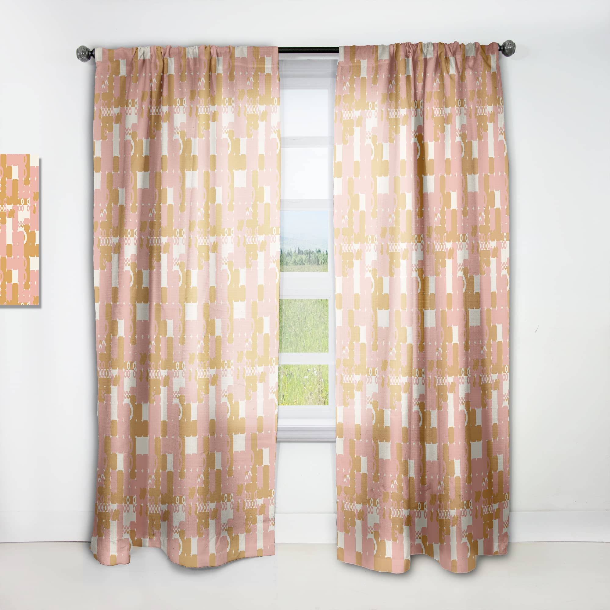 DesignQ Pink Retro Abstract Thermal Insulated Curtains - Single Panel 52x95 Inches - Blackout Drapes for Bedroom & Living Room - Perfect for Home Decor, Privacy & Energy Efficiency