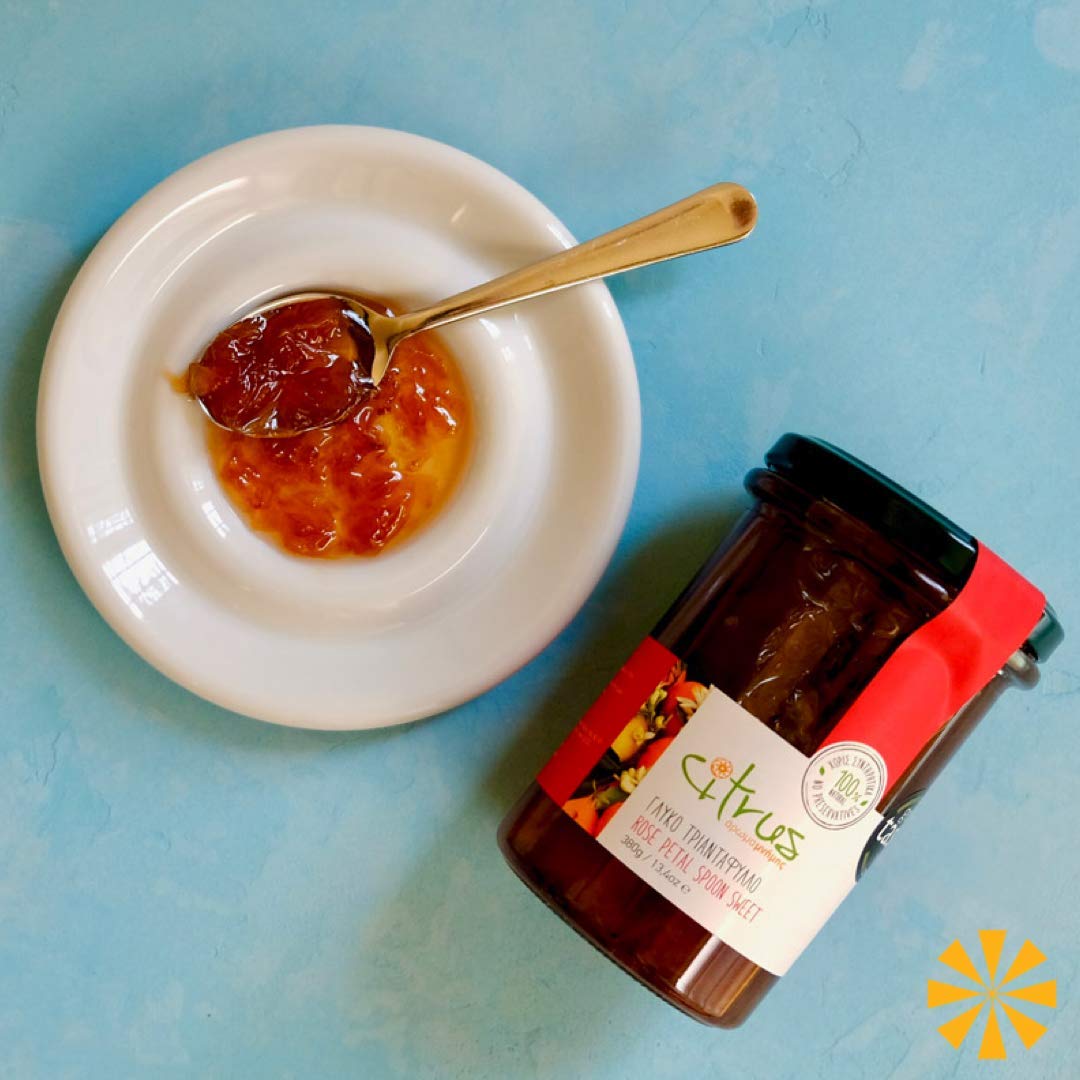 Citrus Chios - Rose Petal Spoon Sweet - All-Natural Greek Rose Petal Preserves in Syrup - Handmade in Small Batches - 13.4oz (380g) - Perfect for Tea, Desserts & Gourmet Gifting