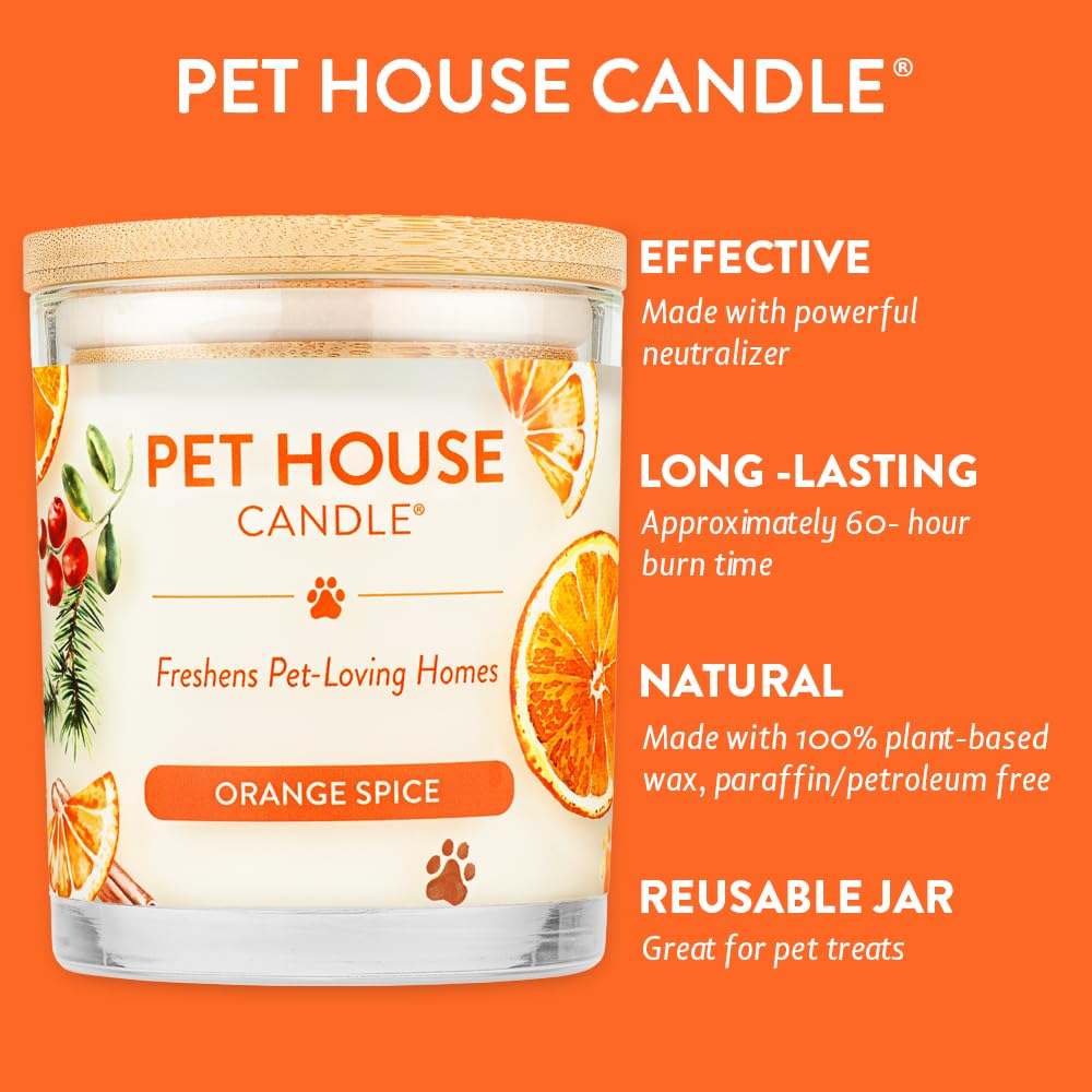 One Fur All Pet House Candle 2 Pack - Soy Wax, Plant-Based, Clean Burning Scented Candles for Home - Orange Spice Fragrance - Long Lasting Pet Odor Eliminator - Perfect for Living Rooms, Bedrooms & Pet Areas