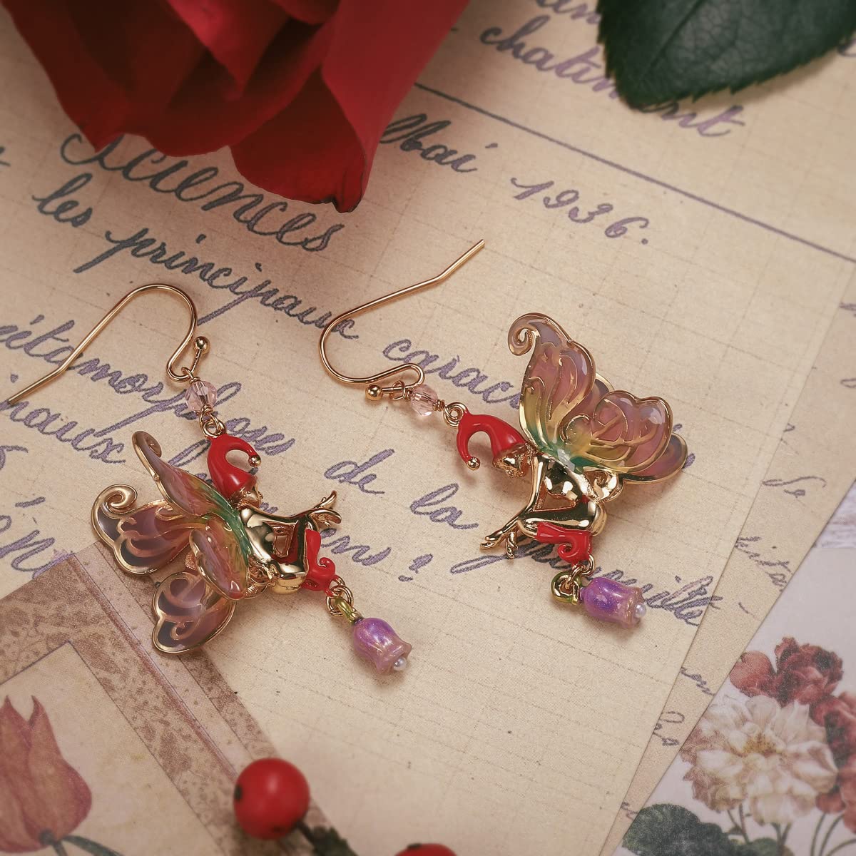Gold Plated Butterfly Tassel Earrings for Women - Dainty Enamel Flower Dangle Earrings - Elegant Jewelry Gift for Birthday, Anniversary & Special Occasions