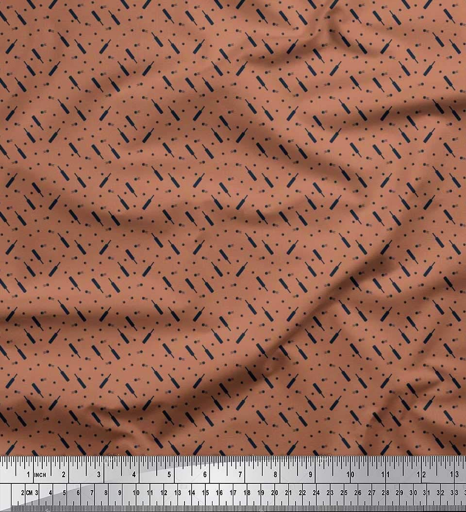 Soimoi Moss Georgette Brown Fabric by The Yard - 42 Inch Wide Cricket Sports Shirting Material for Cricket Bat & Ball Uniforms - Printed Polyester Fabric for Cricket Jerseys, Team Uniforms & Sportswear