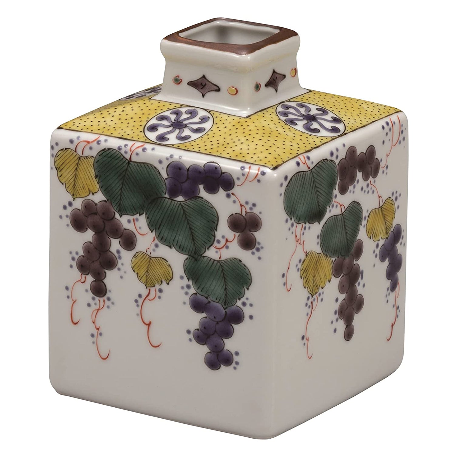 Authentic Japanese Kutani Ware Porcelain Vase - Handcrafted Single Flower Vase with Grape Design | Elegant Home Decor for Living Room, Dining Table & Office