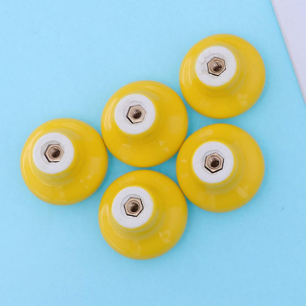 VORCOOL 5-Pack Ceramic Cabinet Knobs - Durable Round Drawer Pull Handles for Kitchen Cupboard & Furniture (Yellow) - Perfect for Home Renovation & DIY Cabinet Upgrades