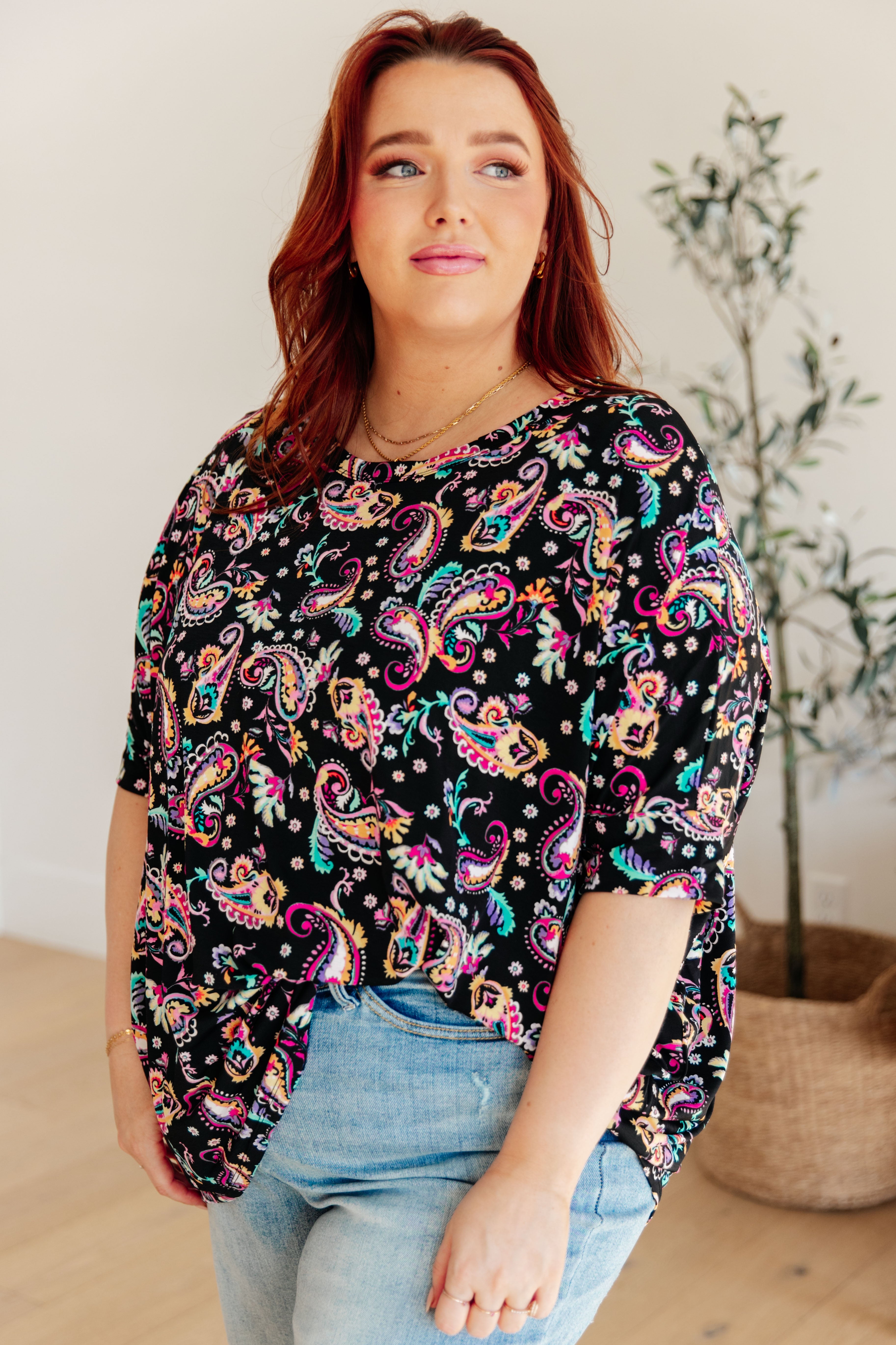 Dear Scarlett Black and Pink Paisley Essential Blouse for Women - Stylish Casual Top for Work, Date Night & Everyday Wear