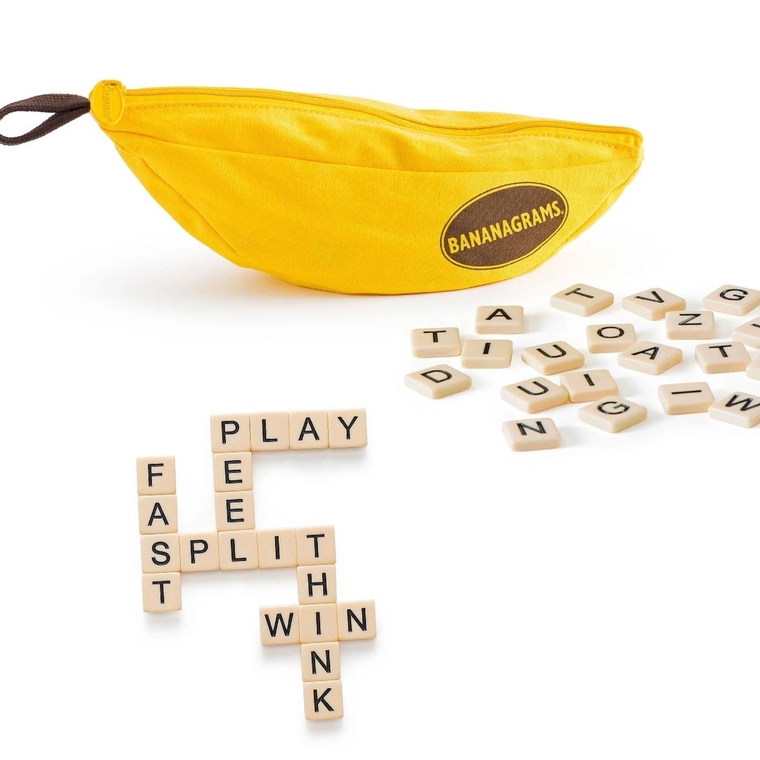 Bananagrams Word Game - Fast-Paced Family Board Game for Kids & Adults - Perfect for Travel, Parties & Educational Fun