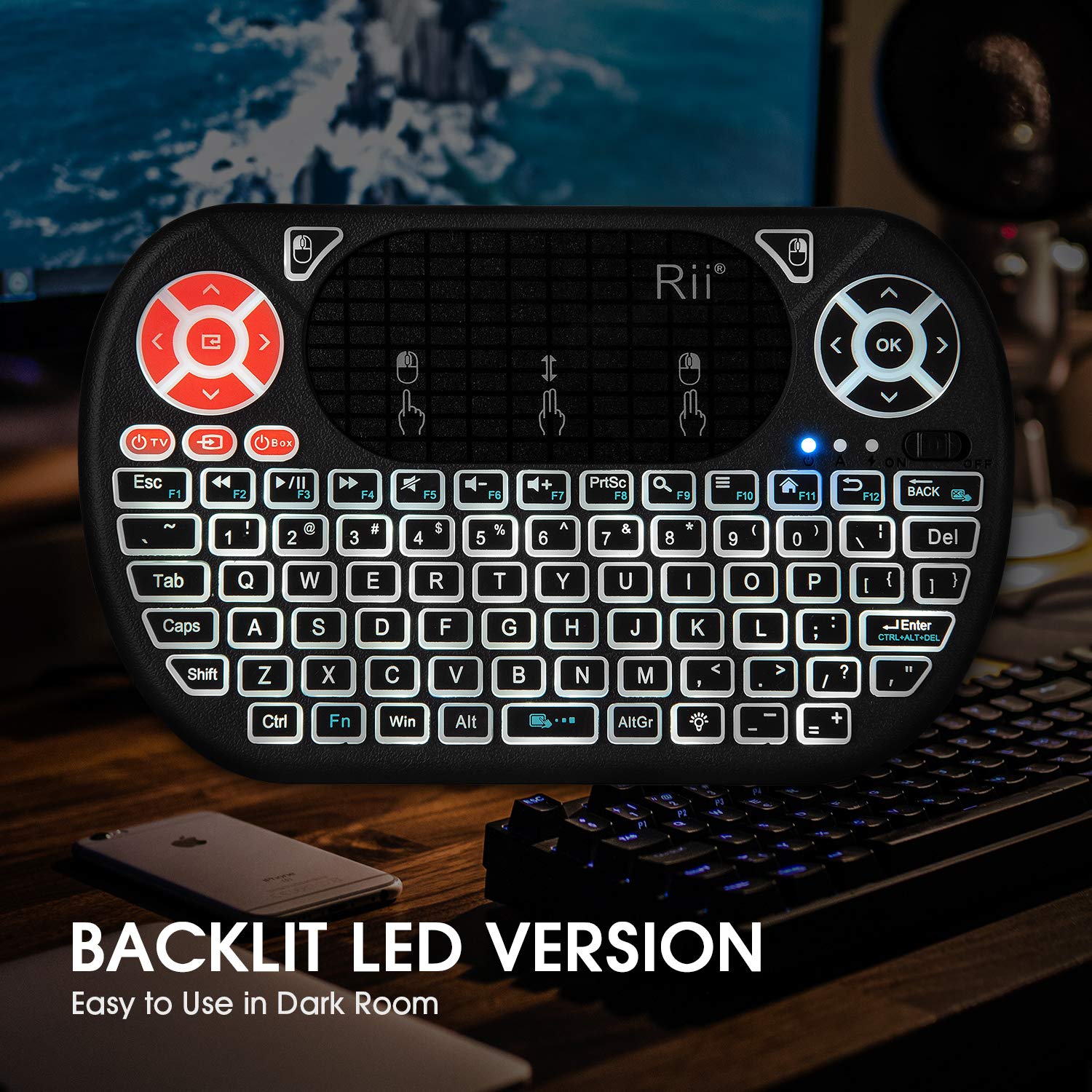 Rii F8 Wireless Keyboard with Touchpad - Backlit for PC, Android TV, Smart Home Control