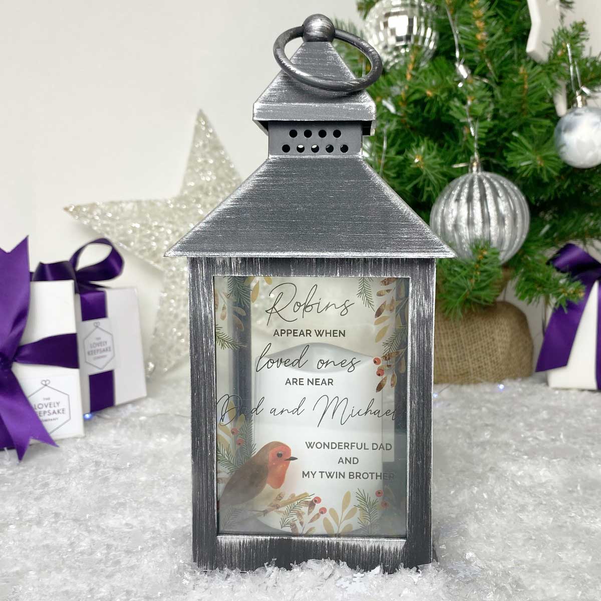 Personalized Robin Memorial Black Lantern - Engraved Custom Keepsake for Loved Ones - Perfect for Home Decor, Garden Remembrance, and Sympathy Gifts