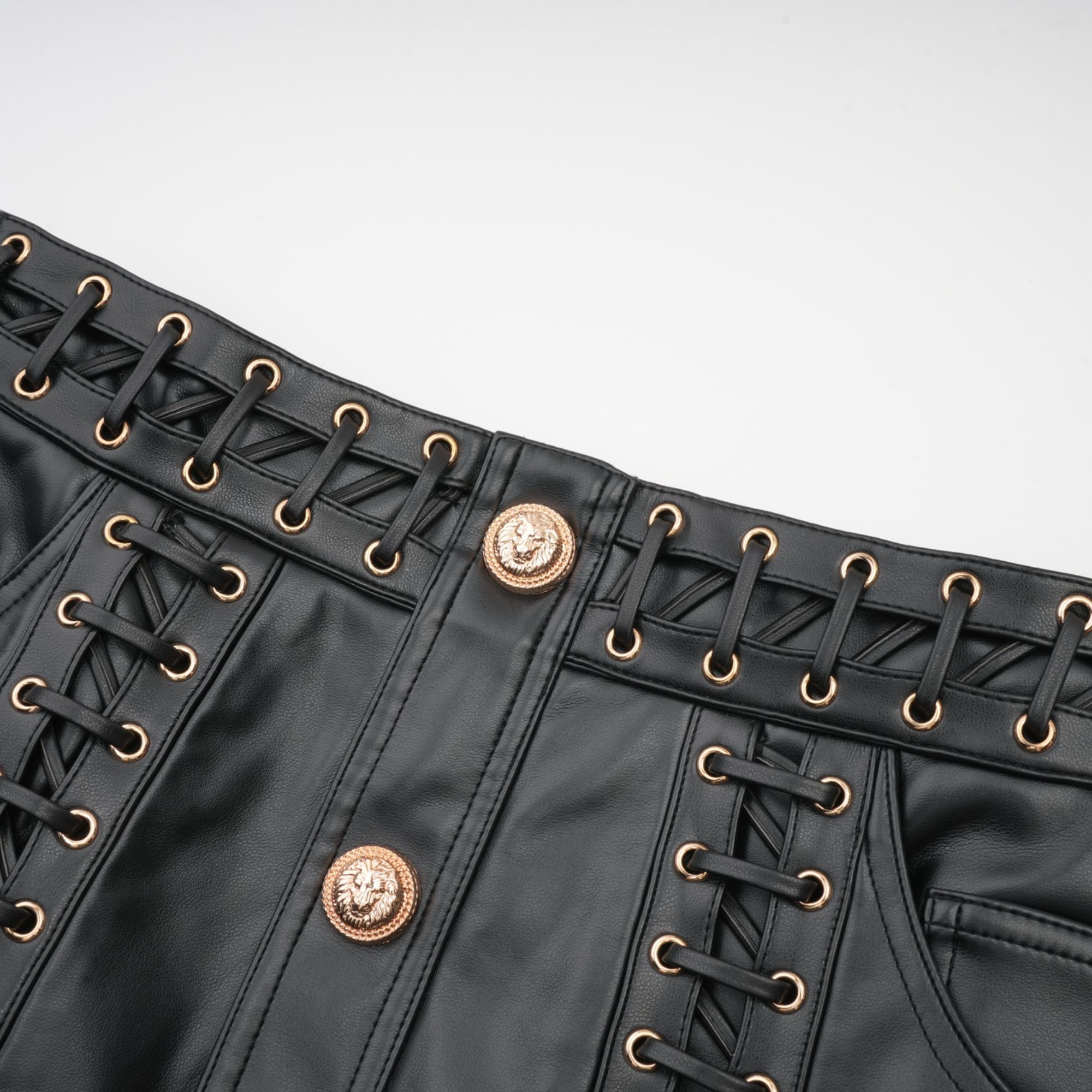 Daphne Embellished Leather Jacket & Skirt Set with Eyelet Details – Perfect for Women's Fashion, Date Night, and Party Outfits