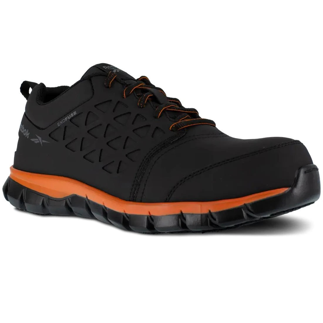 Sublite Cushion Composite Toe Athletic Work Shoes for Men - Lightweight Safety Shoes with Shock Absorption, Black/Orange - Perfect for Construction, Warehouse & Industrial Work