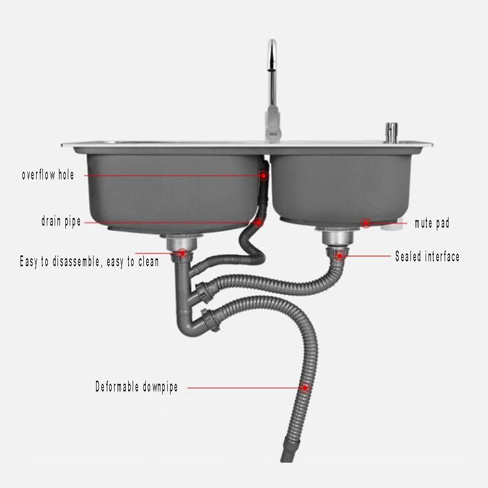 Stainless Steel Double Bowl Utility Sink with Stand, Faucet & Drain - 75x40x75cm Freestanding Kitchen Sink for Bar, Restaurant, Outdoor & Home Use - Silver-B Color