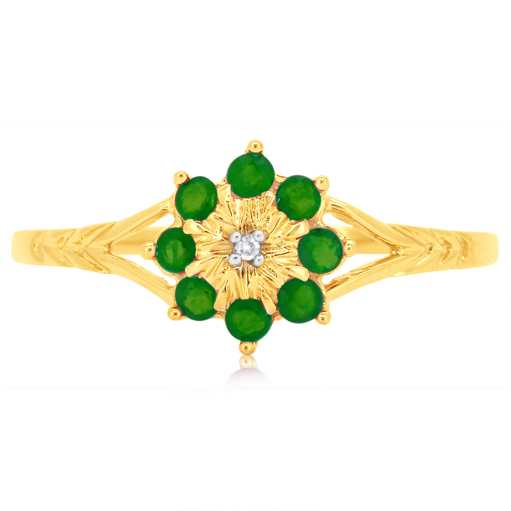 9ct Yellow Gold 0.45 Carat Natural Emerald & Diamond Ring - Elegant Birthstone Jewelry for Women, Perfect for Anniversary, Engagement & Special Occasions