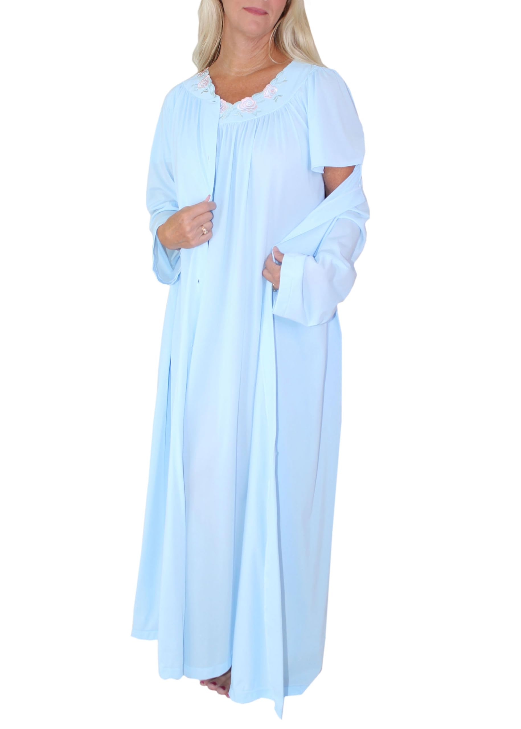 Shadowline Women's Nightgown & Long Sleeve Robe Pajama Set - Soft Nylon Sleepwear & Peignoir Loungewear for Cozy Nights, Relaxing at Home & Bridal Gift