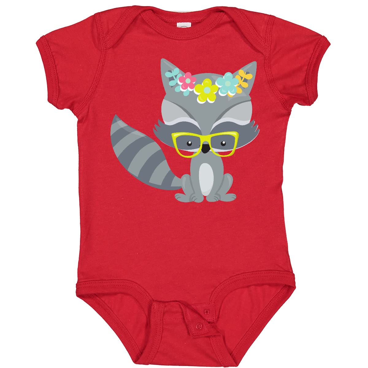 Inktastic Hipster Raccoon with Glasses & Flowers Baby Bodysuit - Cute Animal Graphic Onesie for Boys & Girls - Perfect for Playdates, Birthday Gifts & Nursery Outfits