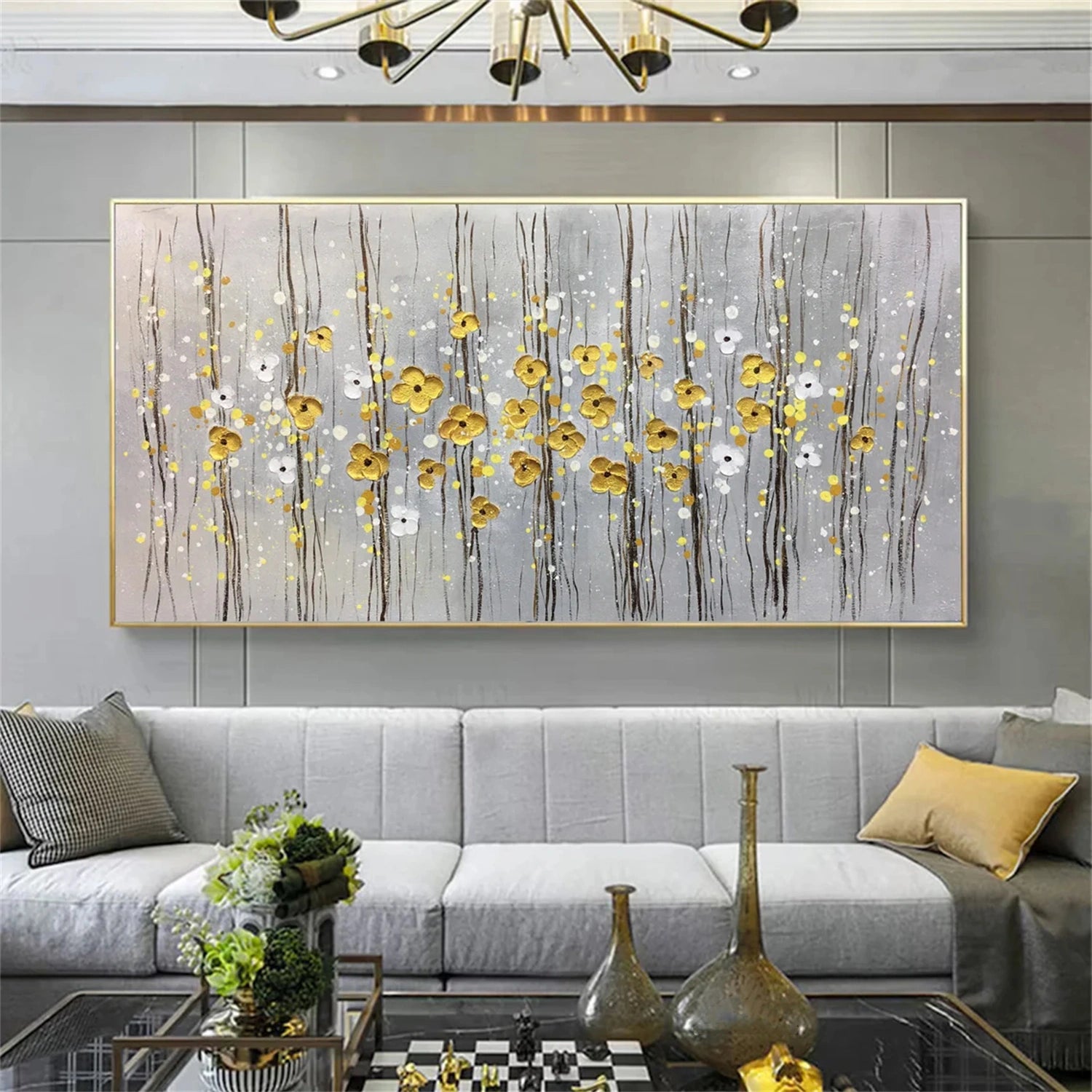 FT 111 Floral and Tree Landscape Oil Painting - Handmade Canvas Art for Home Decor, Living Room Wall, Office & Gift