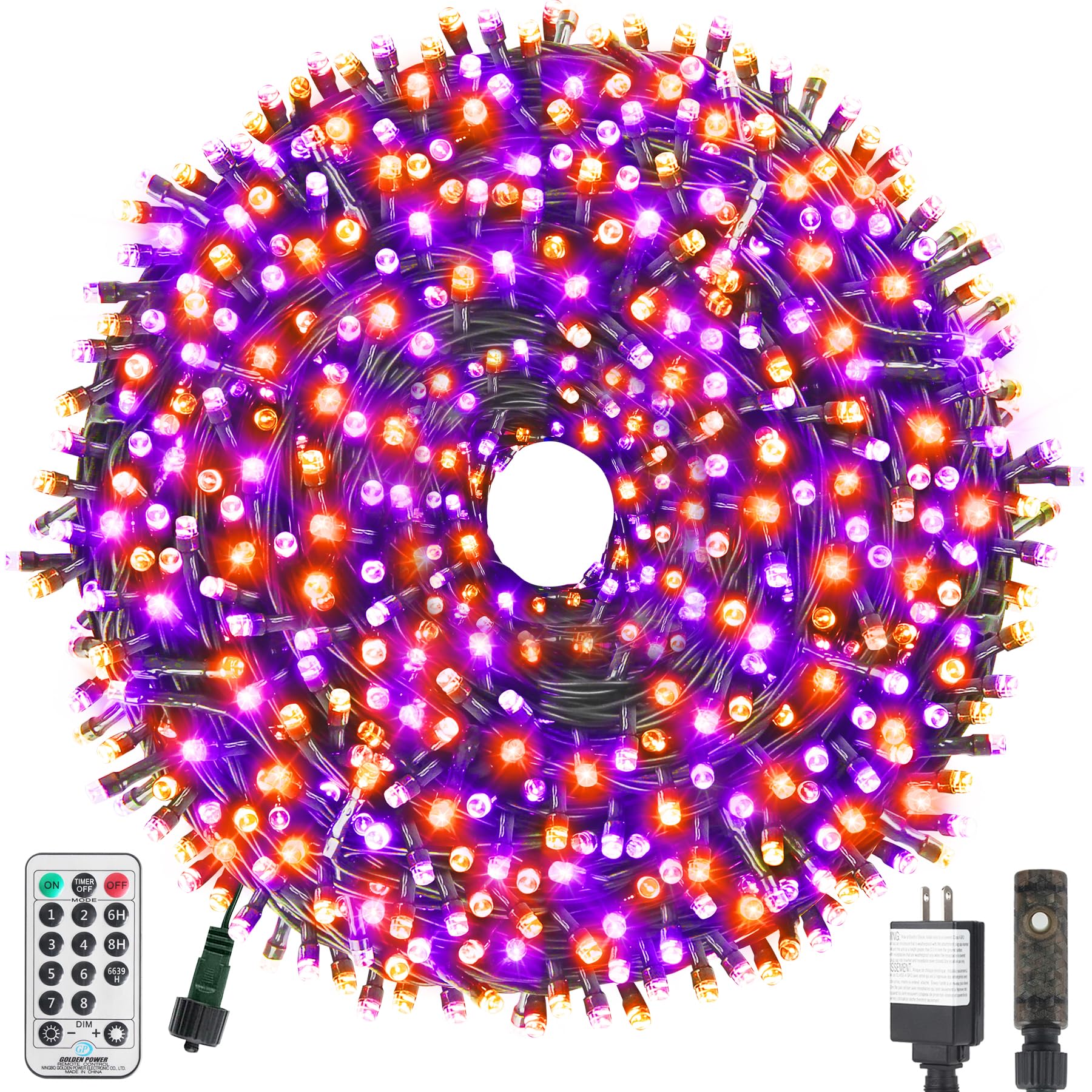 XTF2015 Orange Purple Halloween String Lights 105ft 300 LED Color Changing Waterproof Lights - Indoor/Outdoor Halloween Decor for Bedroom, Patio, Yard, Party | Perfect for Halloween, Christmas, Garden & Home Decoration