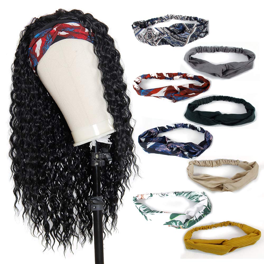 20 Inch Water Wave Human Hair Wigs for Women - Brazilian Virgin Hair Glueless Wavy Wig with Free Headbands, Non Lace Front Protective Style 180% Density - Perfect for Daily Wear, Parties & Protective Styling