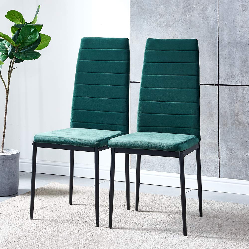 4 Pack Velvet Dining Chairs Set - Soft High Back Upholstered Side Chairs with Black Metal Legs for Kitchen, Living Room & Lounge (Green) | Elegant Seating Solution for Dinner Parties, Family Gatherings & Home Decor