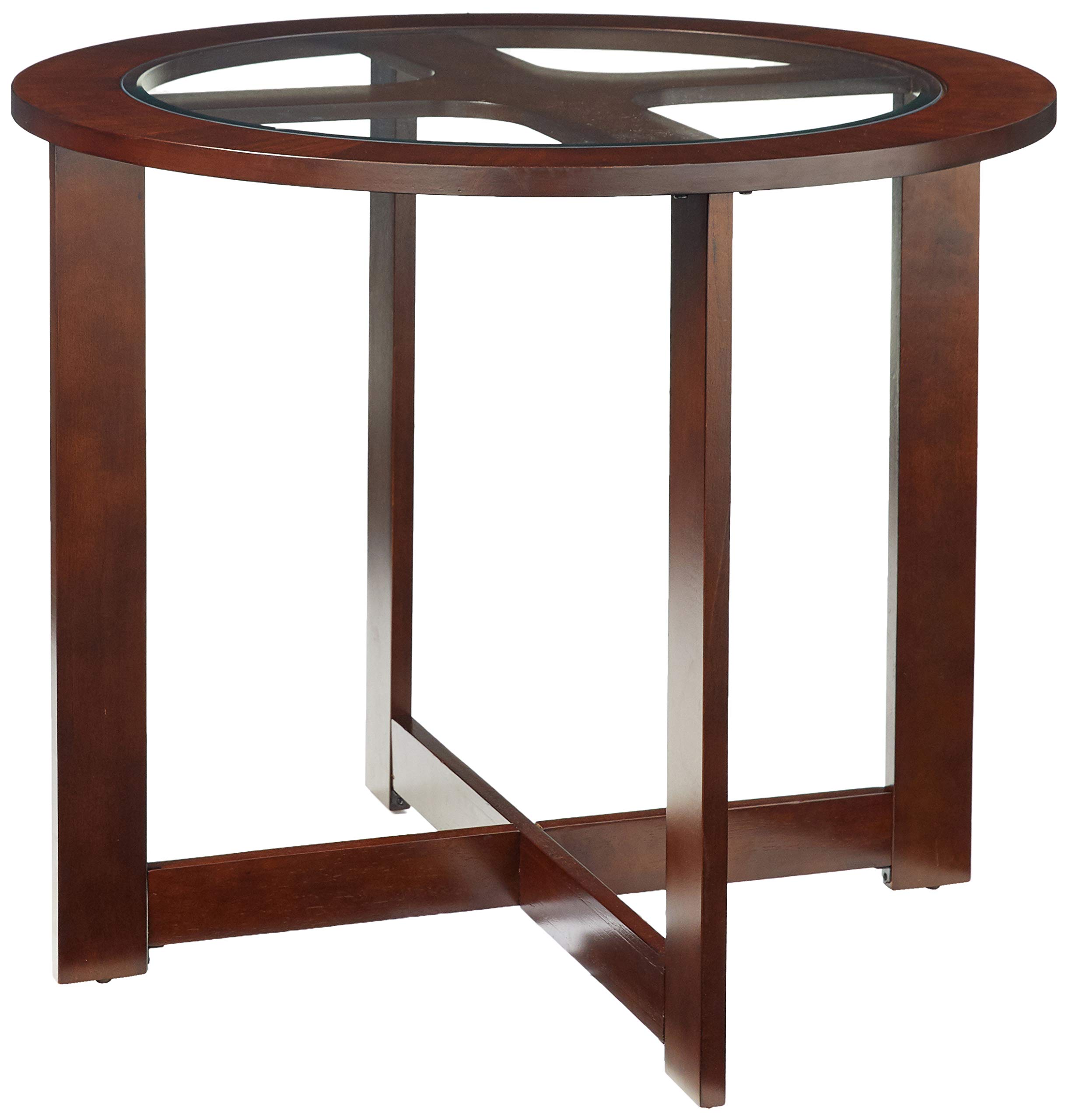 Roundhill Furniture Cylina Solid Wood Glass Top Round Dining Table with 4 Chairs - Modern Kitchen & Dining Room Set for Family Gatherings & Dinner Parties