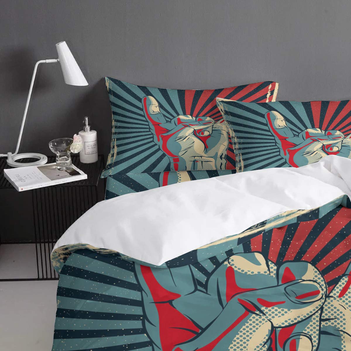 Rock N Roll Music Themed 4-Piece Queen Size Duvet Cover Set - Soft Bedding Collection with Duvet Cover, Flat Sheet & Pillowcases for Kids, Teens & Adults | Perfect for Music Lovers' Bedrooms, Dorm Rooms & Gift Giving
