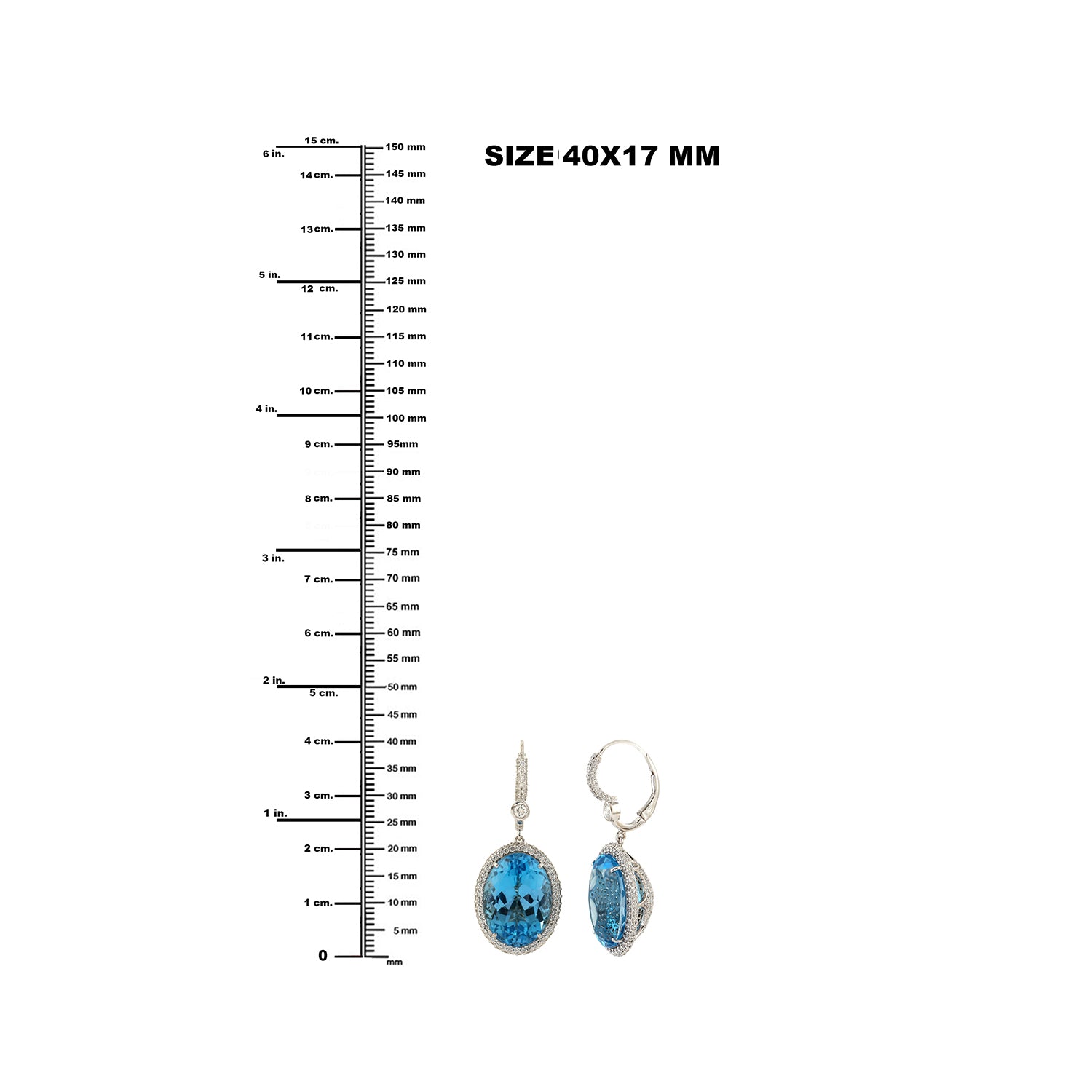 18k White Gold Oval Blue Topaz Birthstone Pave Diamond Lever Back Dangle Earrings | Perfect for Weddings, Anniversaries & Special Occasions