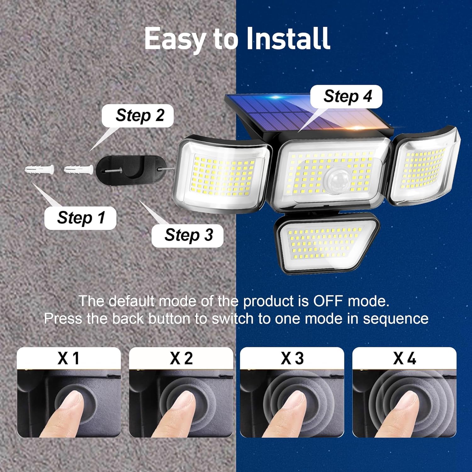 280 LED Solar Outdoor Lights with Motion Sensor - IP65 Waterproof, 4 Heads 270° Wide Angle - Perfect for Yard, Wall, Garage & Steps (2 Pack) - Ideal for Home Security & Pathway Lighting at Night