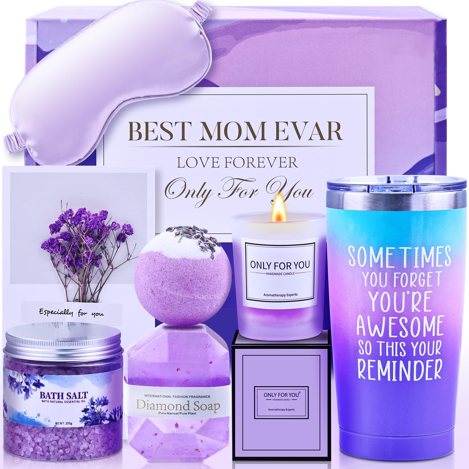 **Lavender Spa Gift Basket for Mom - Relaxing Birthday, Mother's Day & Get Well Soon Present for Women - Includes 20Oz Tumbler - Perfect for Self-Care, Pampering & Stress Relief**