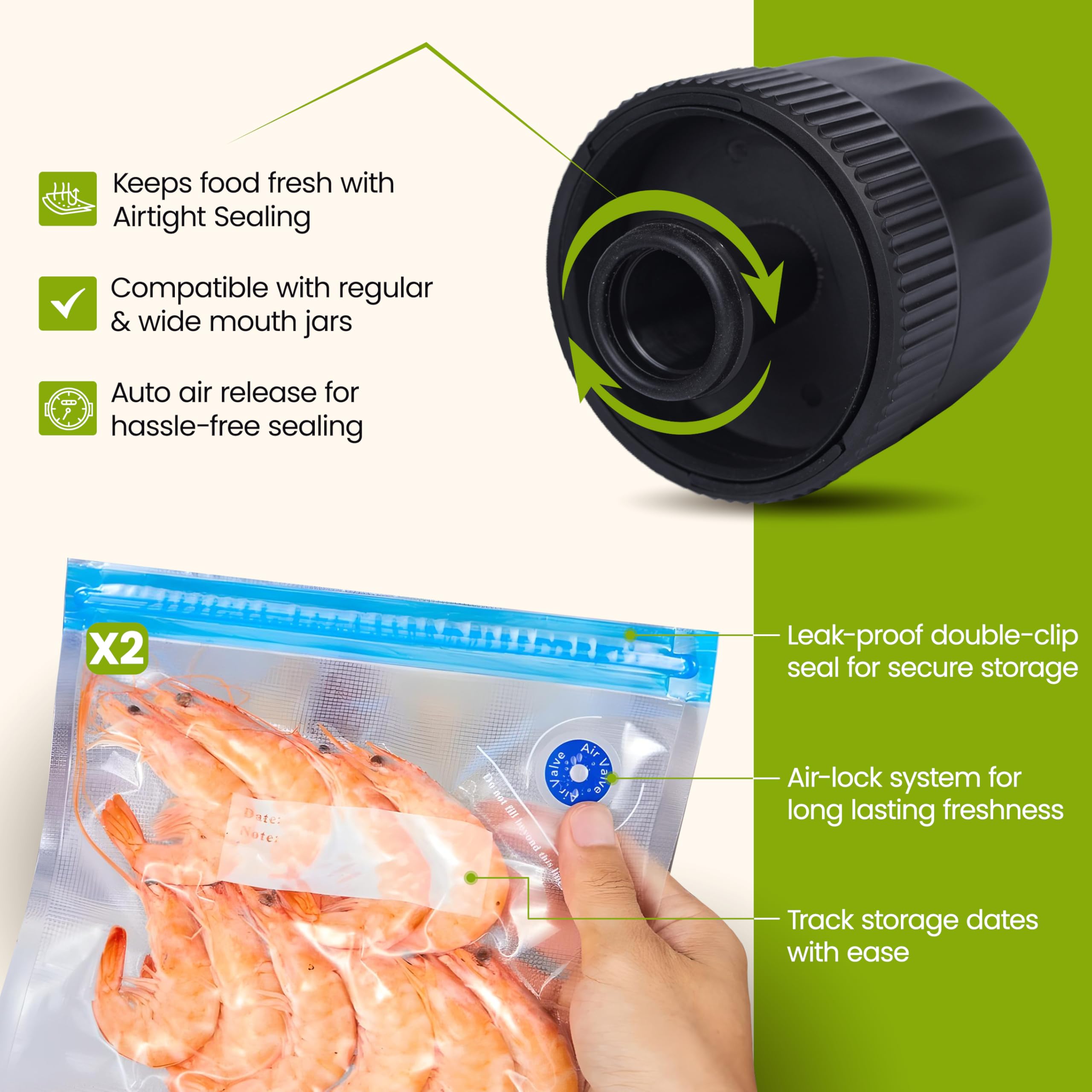 3-in-1 Electric Mason Jar Vacuum Sealer Kit - Wide & Regular Mouth Jar Sealer with Auto-Stop, Anti-Slip Grip & Opener - Includes Lids & Vacuum Bags for Food Storage, Meal Prep & Canning - Perfect for Home Kitchen, Camping & Emergency Food Preservation