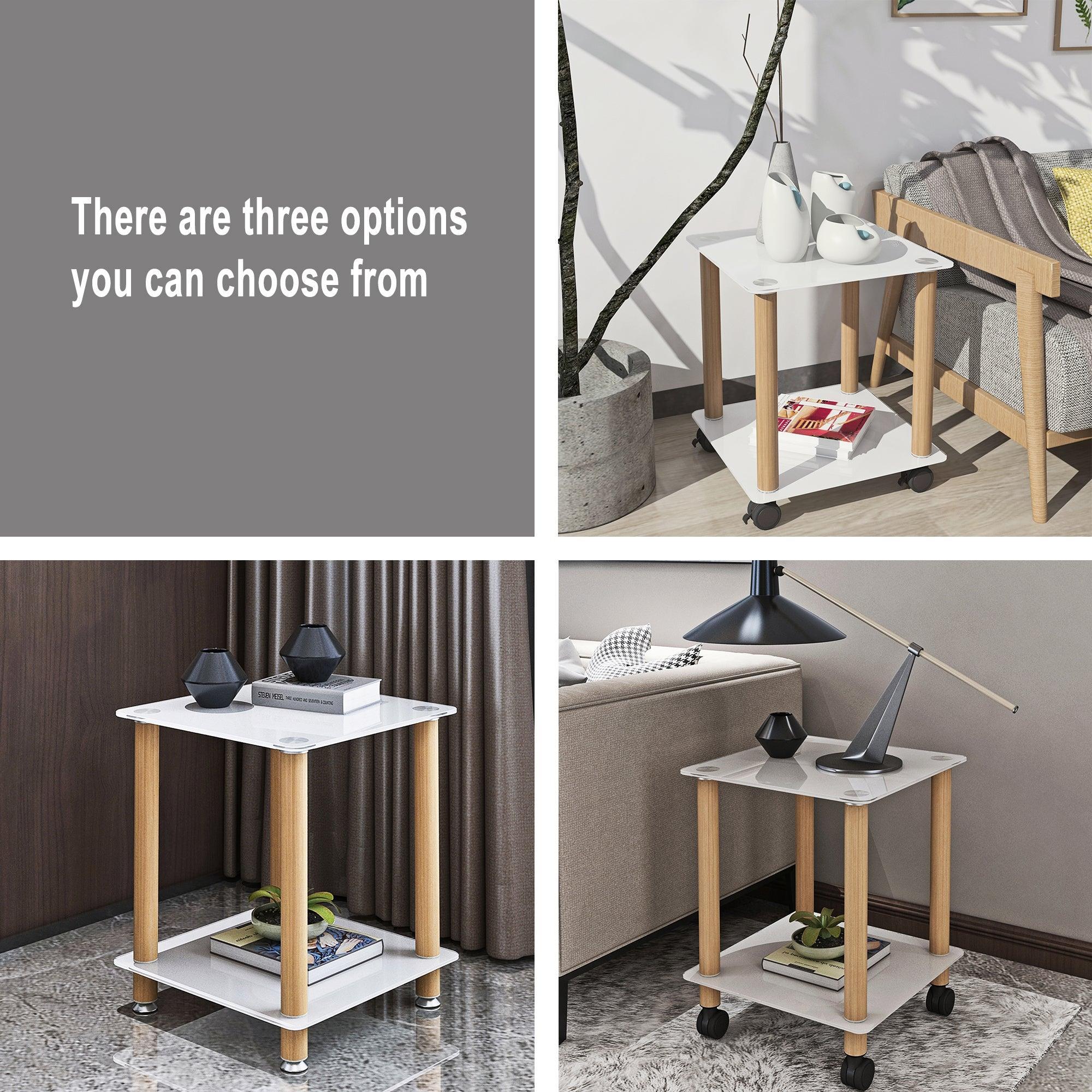 Modern 2-Tier White & Oak Side Table with Storage Shelf - End Table, Nightstand, Sofa Table for Living Room, Bedroom, Office - Space Saving Furniture for Small Spaces