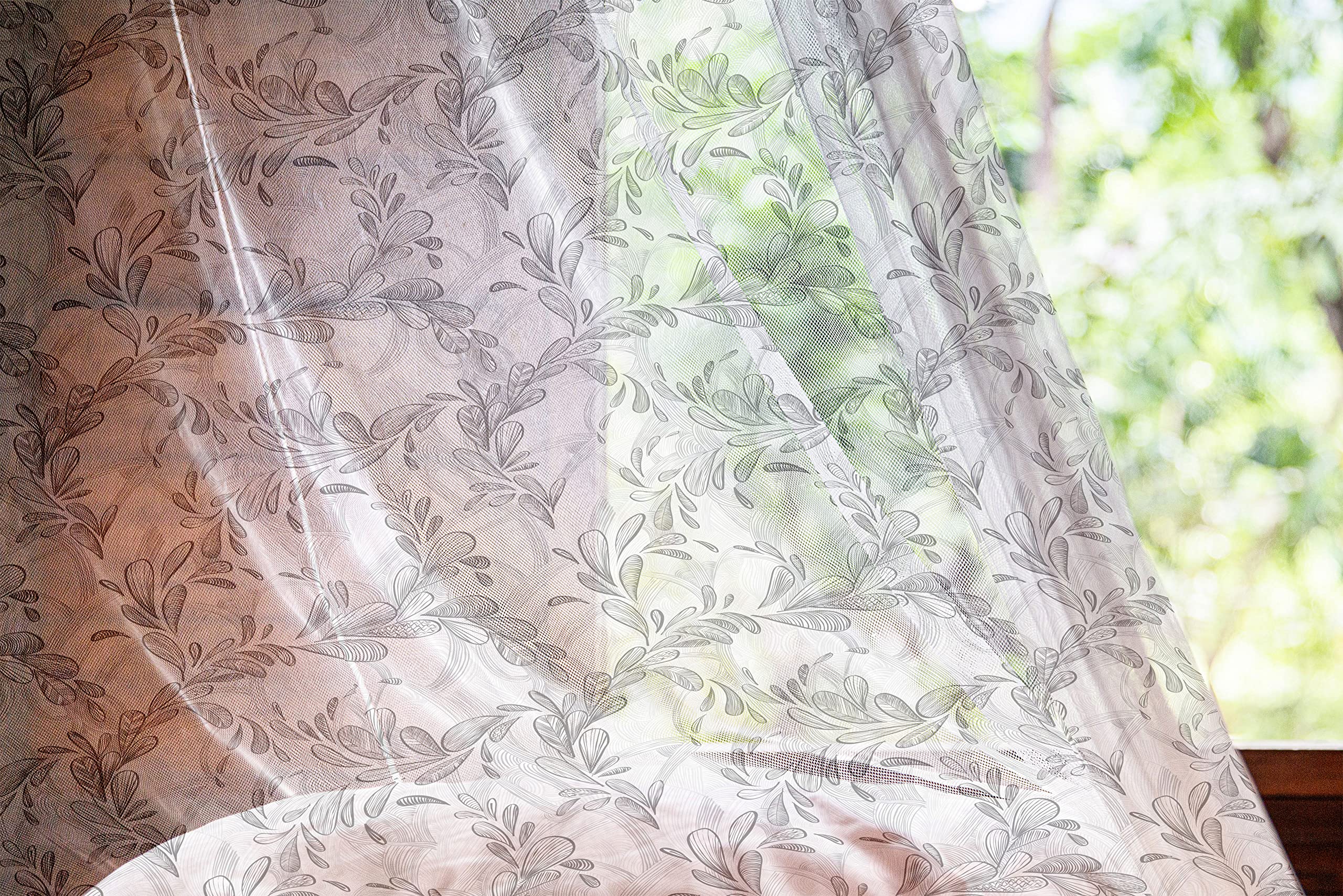 Ambesonne Black Grey White Grunge Tulle Curtains with Rod Pocket - Monochrome Line Art Leaves Floral Pattern, Modern Sheer Drapes for Living Room, Bedroom, Wedding Party (2 Panels, 108