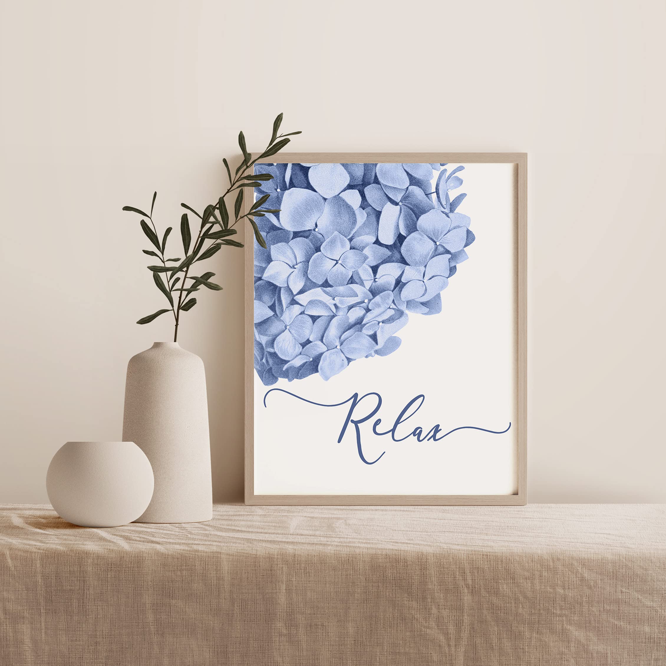 Blue Floral Bathroom Wall Art Set of 4 - 8x10 Unframed Boho Farmhouse Prints for Relaxation | Perfect for Spa Decor, Guest Bathroom, and Home Wellness Spaces (Blue Gray Flowers)
