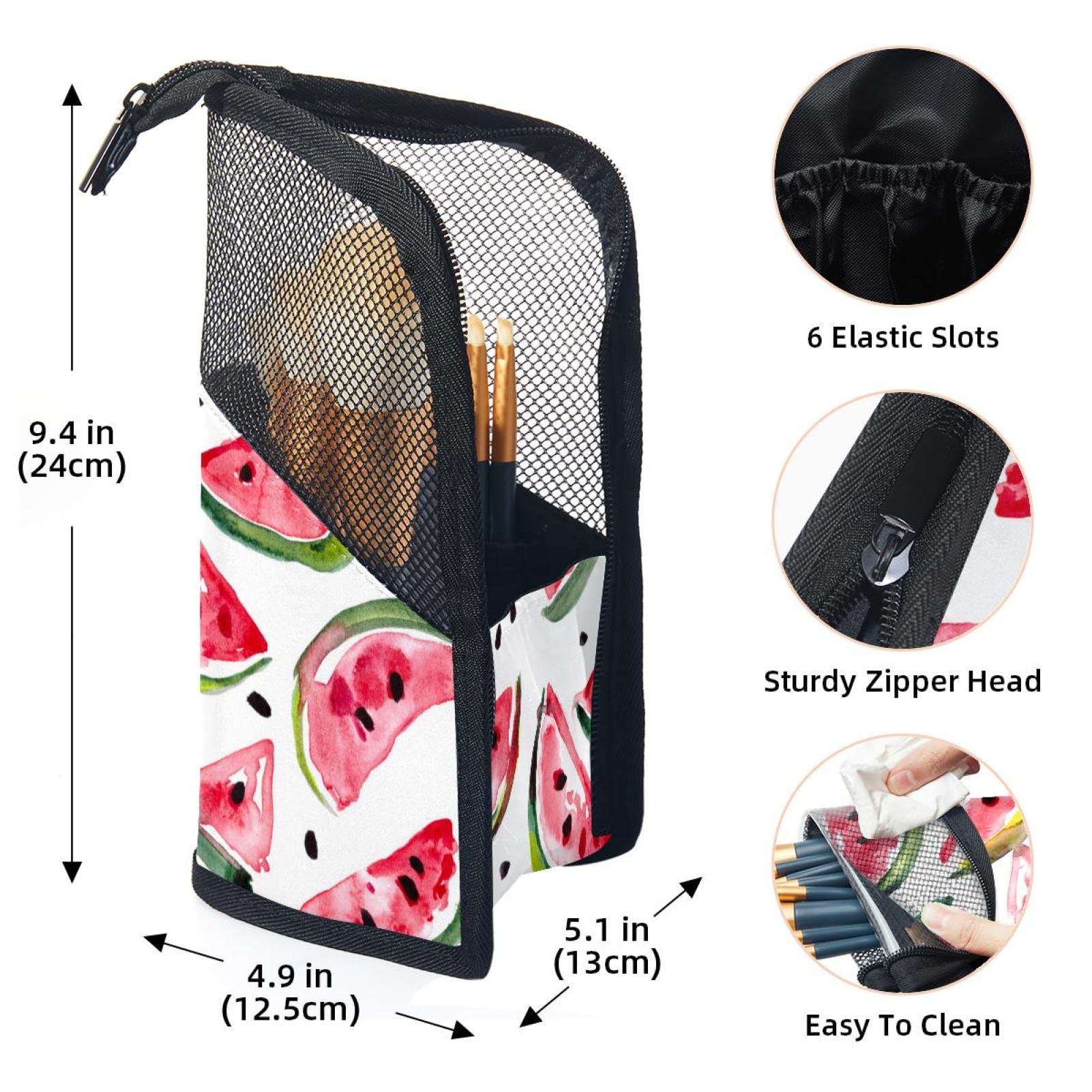 Watercolor Watermelon Makeup Brush Organizer Bag with 12 Brushes - Portable Cosmetic Brush Holder Case for Travel, Home & Professional Makeup Artist Kit