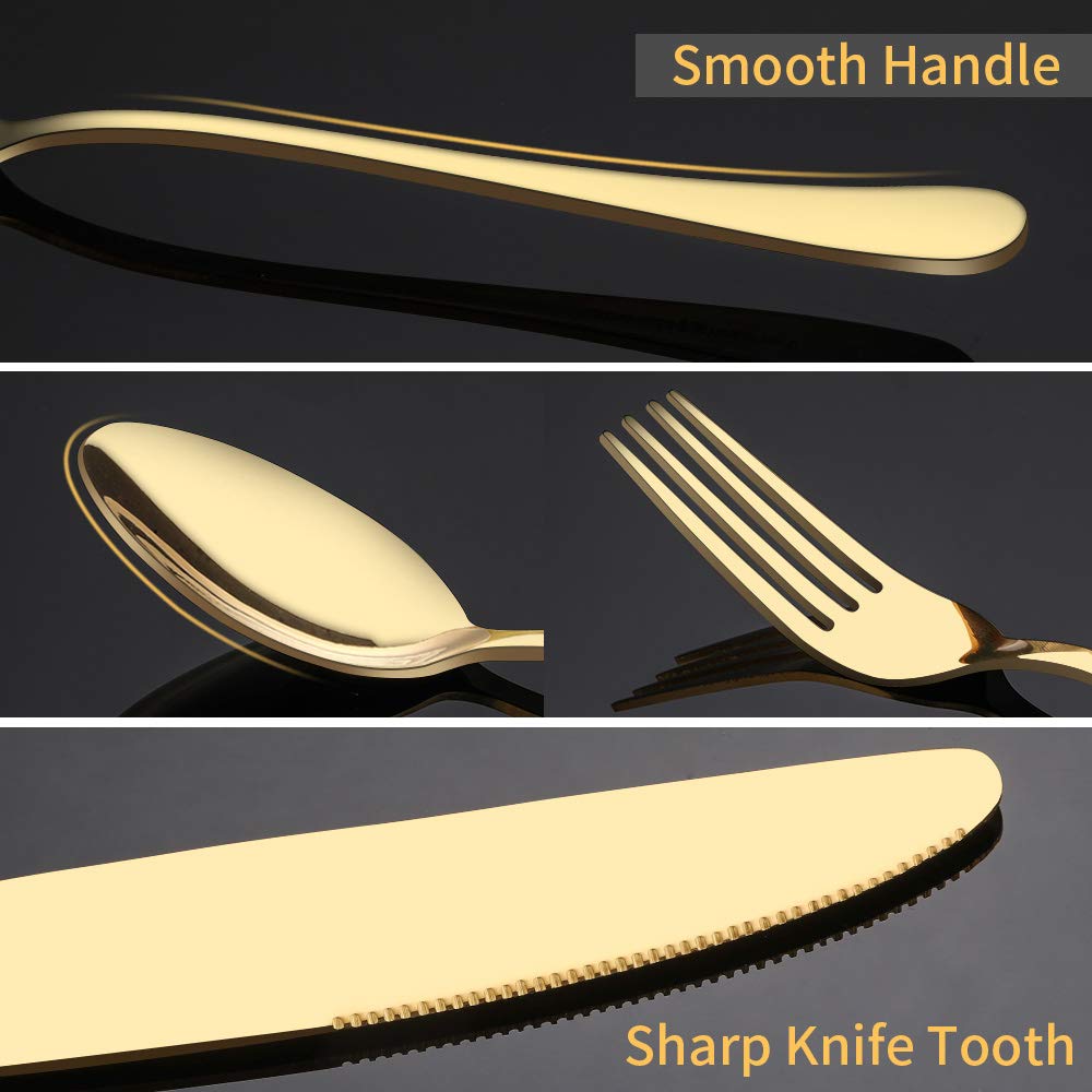 20-Piece Briout Gold Silverware Set - Stainless Steel Flatware Service for 4 (Spoons, Forks, Knives) - Elegant Golden Cutlery Set for Kitchen, Home & Restaurant - Shiny Polished Tableware for Dinner Parties, Weddings & Special Occasions