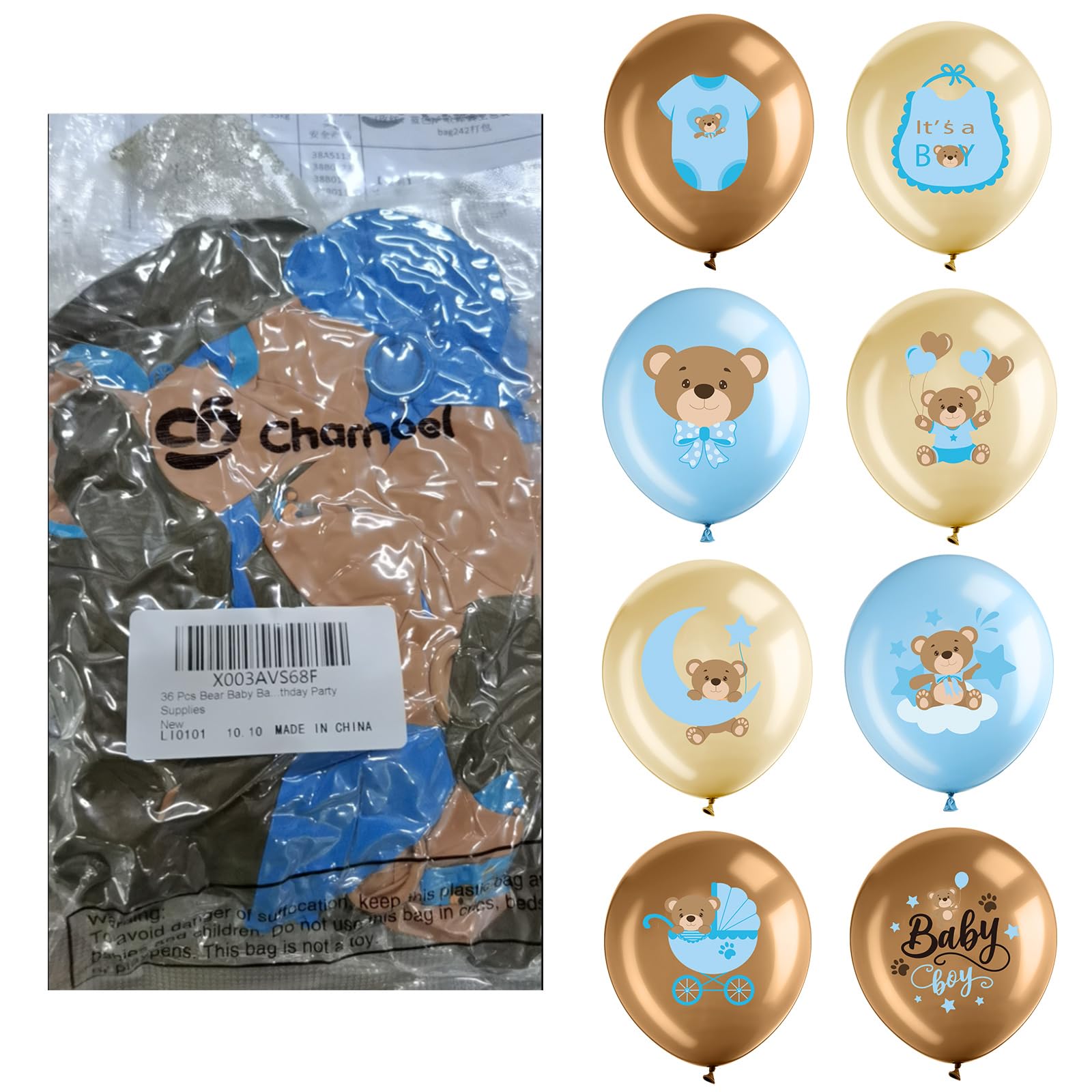 36 Pcs Bear Baby Balloons - Blue & Brown Latex Balloons for Baby Shower, Gender Reveal & Birthday Parties - 