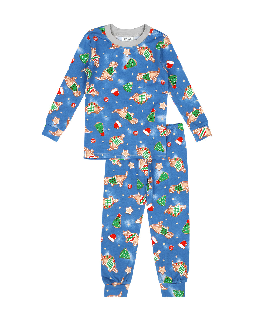 Dinosaur Christmas Pajama Set for Kids - Cozy Holiday PJs with Cookie Print for Family Matching Outfits & Festive Sleepwear