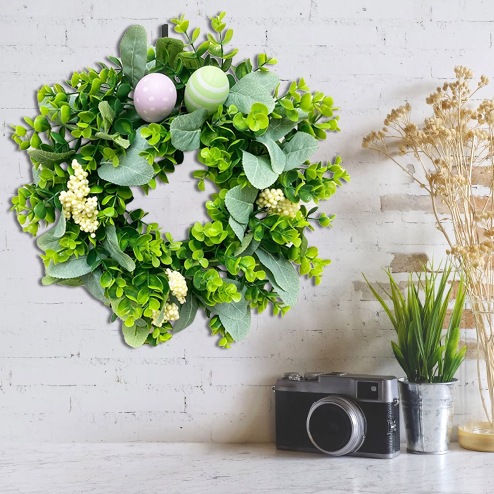 Easter Spring Wreath Decor - Artificial Flower Wreath Garland for Front Door, Wall Hanging, Rustic Farmhouse Holiday Decor - Indoor Outdoor Home Decor for Easter, Spring Parties, and Seasonal Front Porch Decorations