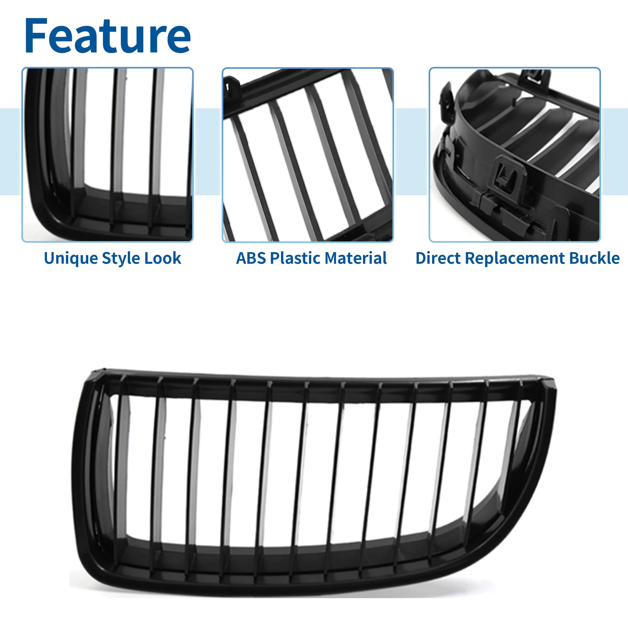 BMW 325i E90 E91 2005-2008 Front Upper Hood Bumper Grille Grill Set - Left & Right Matte Black Kidney Grille with Signal Slat | Perfect for Car Upgrades & Replacement Parts