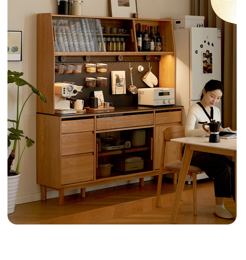 Solid Oak Wood Modern Rock Board Sideboard - Stylish and Durable Storage Cabinet for Living Room, Dining Room, or Entryway