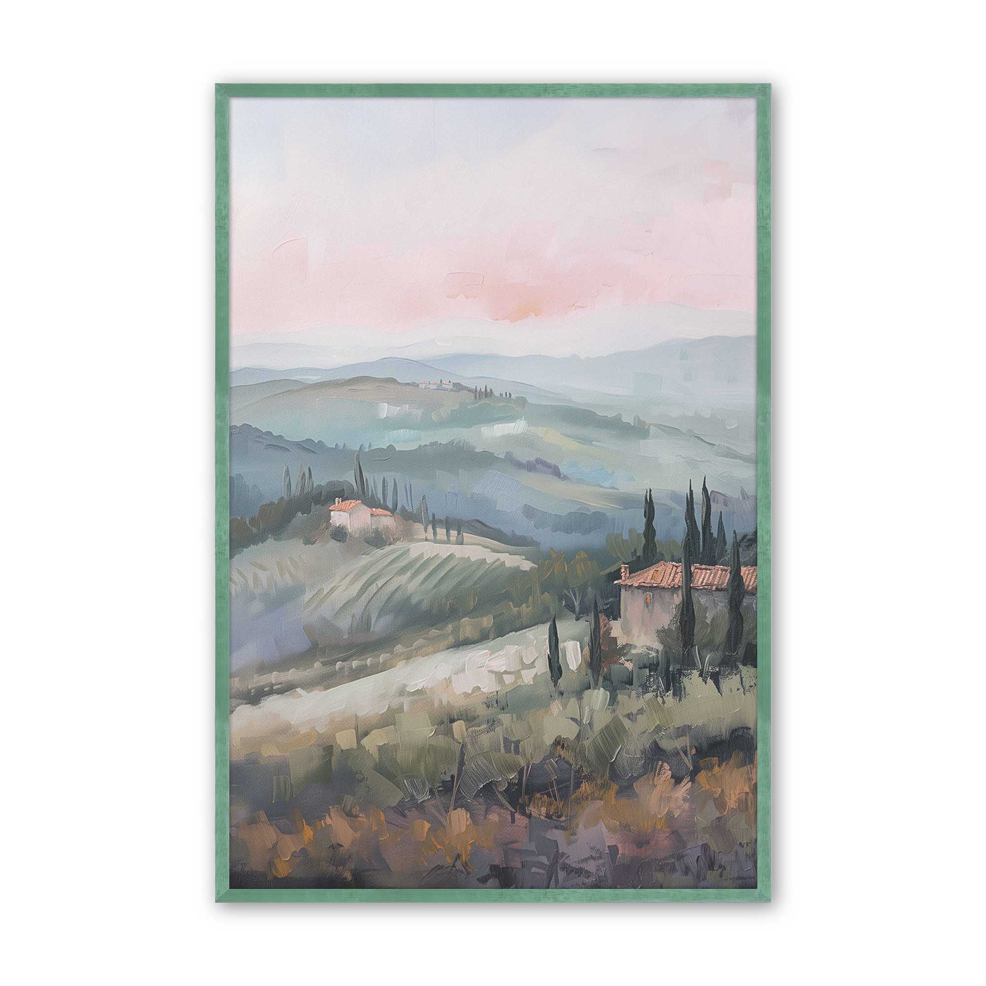 Tuscany Sunset Landscape Art Print - Dusk's Glow v2 Wall Decor for Living Room, Bedroom & Office