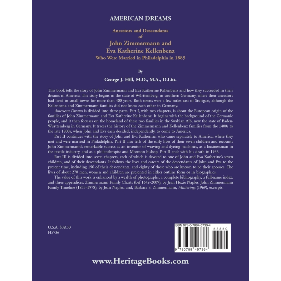John Zimmermann & Eva Katherine Kellenbenz Family History Book - Genealogy Research of 1885 Philadelphia Immigrants - Perfect for Ancestry Research & American Heritage Studies