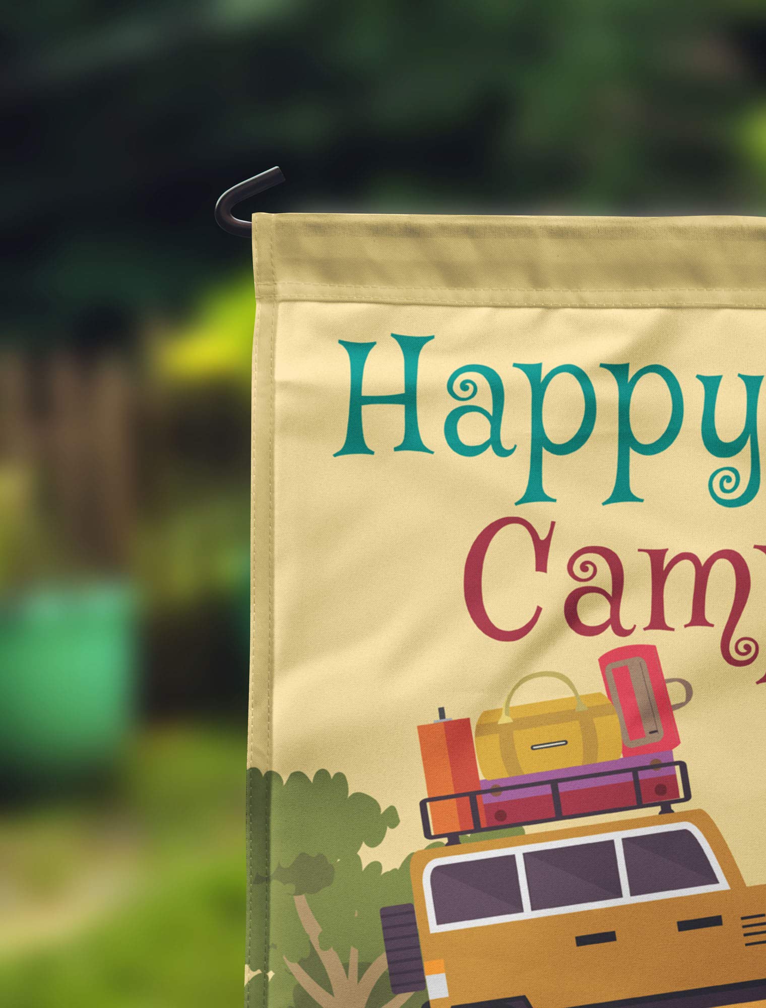 Personalized Double-Sided Camping Flags for Happy Campus & Family - Tan Outdoor Decor Signs for Campsites, RVs & Car Camping | Perfect for Campgrounds, Tailgating & Outdoor Adventures