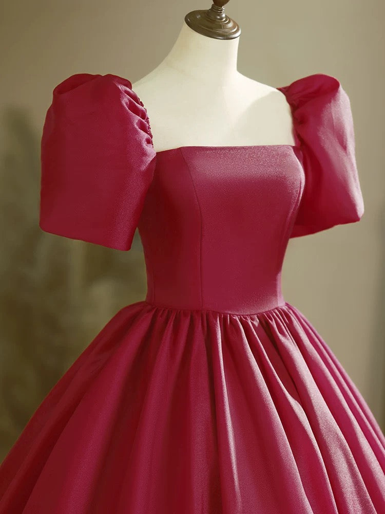 Elegant A-Line Puff Sleeves Burgundy Long Prom Dress - Formal Evening Gown for Homecoming, Ball & Special Occasions