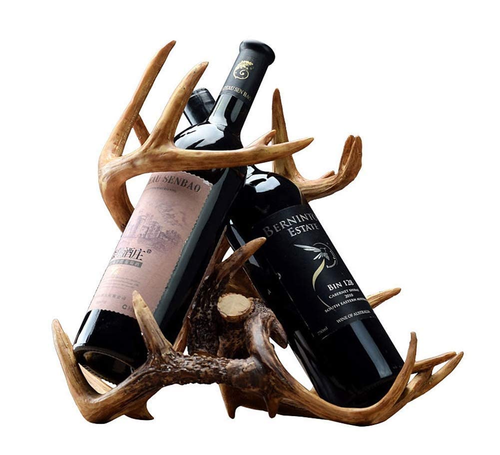 FCXBQ 2-Tier Resin Wine Rack Holder - Decorative Buckhorn Design Wine Bottle Storage Stand for Kitchen, Bar & Dining Room Display | Home Decor & Interior Decorating Accessory