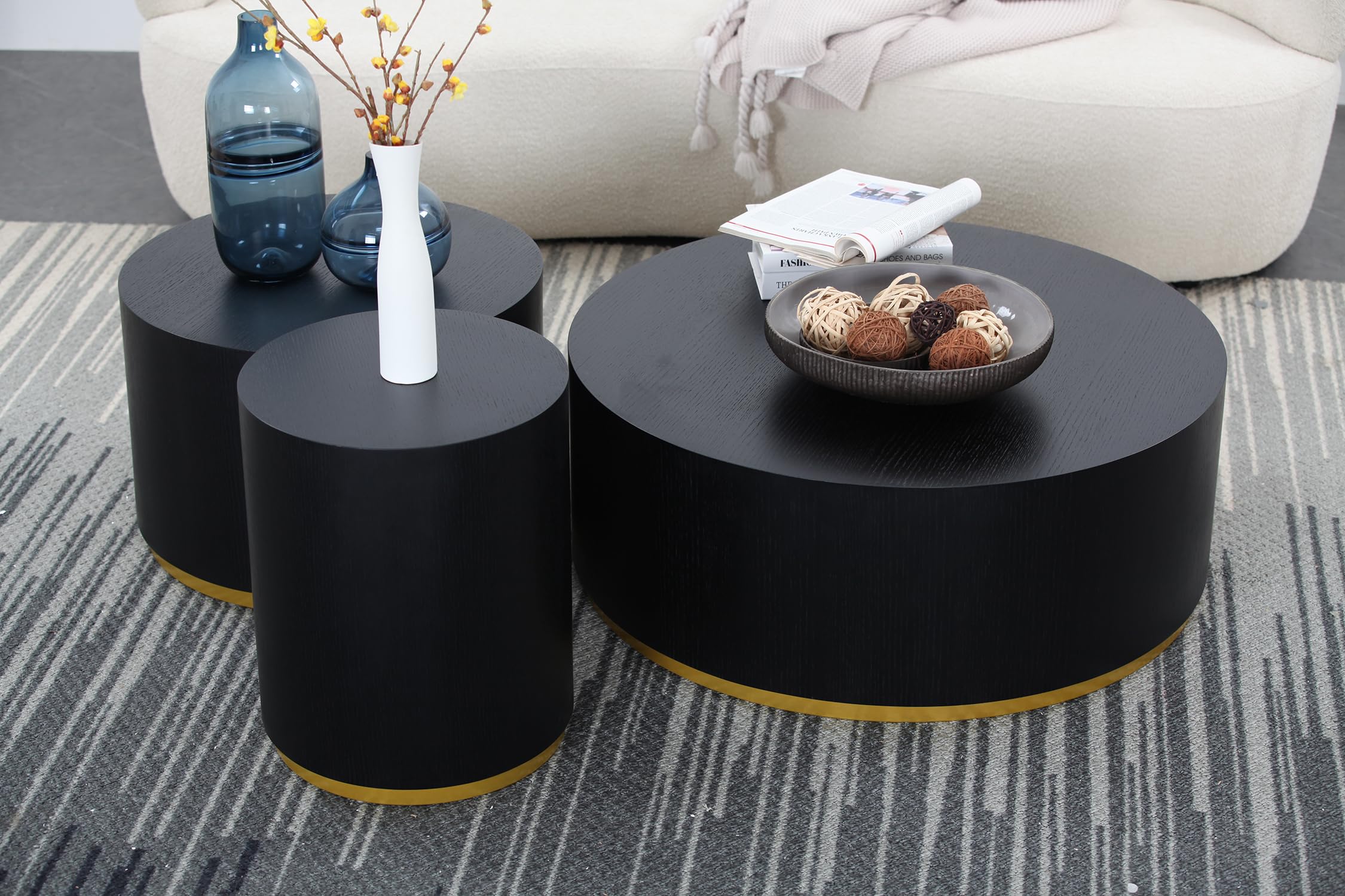 Round Coffee Table Black Side Table with Gold Metal Base - Accent End Table for Living Room, Bedroom, Apartment & Office - Perfect for Coffee, Books & Decor